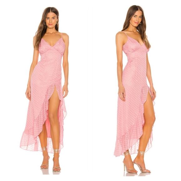 Privacy Please Gillian Maxi Dress Peony Pink Dot Ruffle PartySz S Revolve - Picture 1 of 11